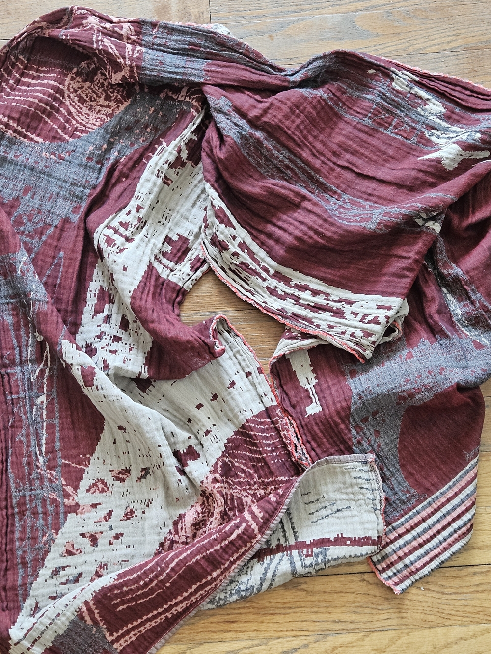 Eiffel Tower Print Burgundy Scarf - Picture 4 of 12